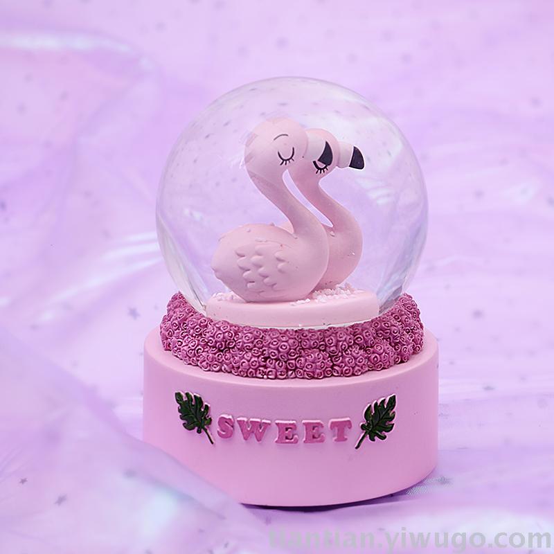 Resin Craft Creative Flamingo Crystal Ball Music box Dream Luminous Snowflake Music Box Resin Craft Creative Flamingo Crystal Ball Music box Dream Luminous Snowflake Music Box