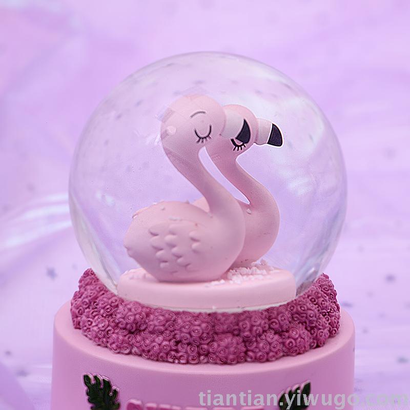 Resin Craft Creative Flamingo Crystal Ball Music box Dream Luminous Snowflake Music Box