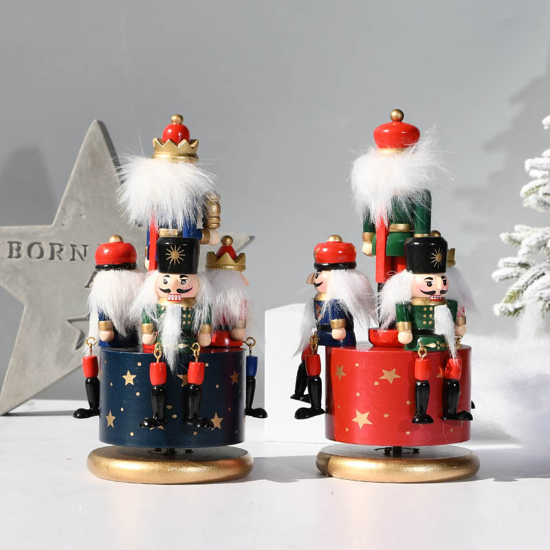 European-Style Hand Painting 23cm Nutcracker Rotating Music Box Crafts Decoration Home Wooden Music Box