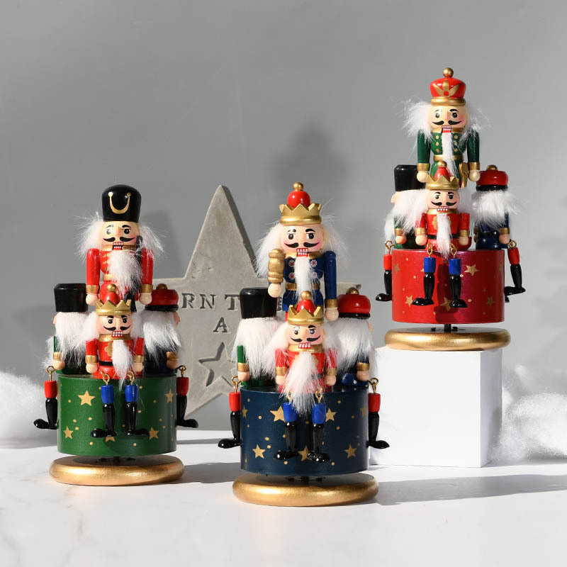 European-Style Hand Painting 23cm Nutcracker Rotating Music Box Crafts Decoration Home Wooden Music Box