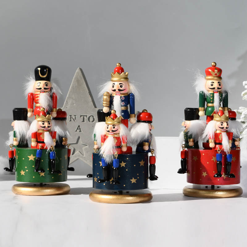 European-Style Hand Painting 23cm Nutcracker Rotating Music Box Crafts Decoration Home Wooden Music Box