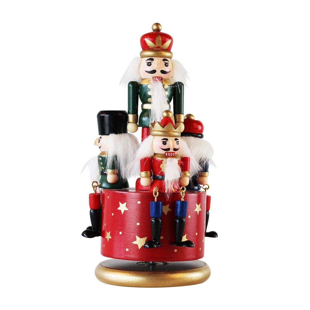 European-Style Hand Painting 23cm Nutcracker Rotating Music Box Crafts Decoration Home Wooden Music Box