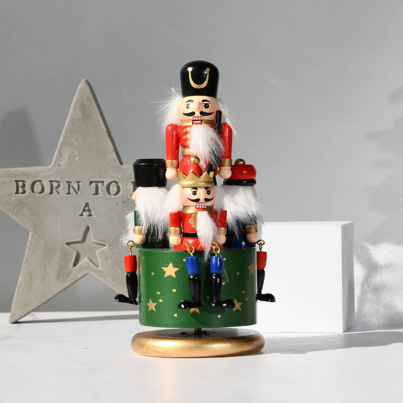 European-Style Hand Painting 23cm Nutcracker Rotating Music Box Crafts Decoration Home Wooden Music Box