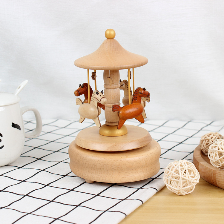 Creative Rotational Trojan Music Box Music Box Wooden Sky City Birthday Gift for Girls Practical Gift for Girlfriend