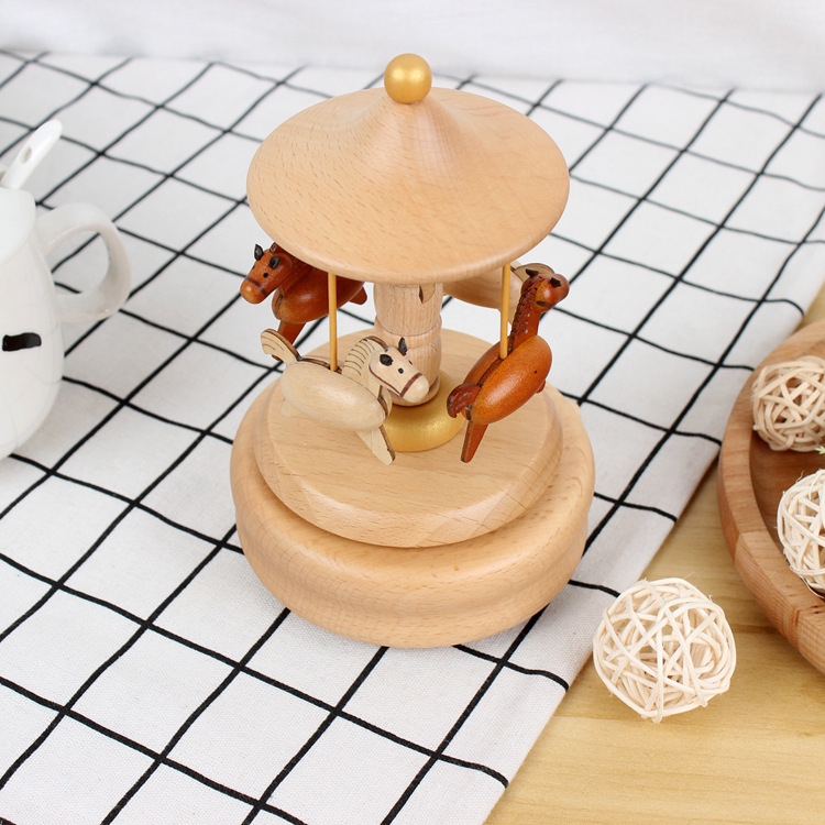 Creative Rotational Trojan Music Box Music Box Wooden Sky City Birthday Gift for Girls Practical Gift for Girlfriend