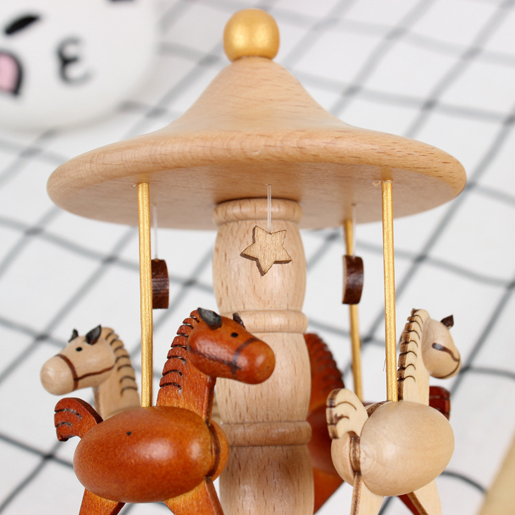 Creative Rotational Trojan Music Box Music Box Wooden Sky City Birthday Gift for Girls Practical Gift for Girlfriend