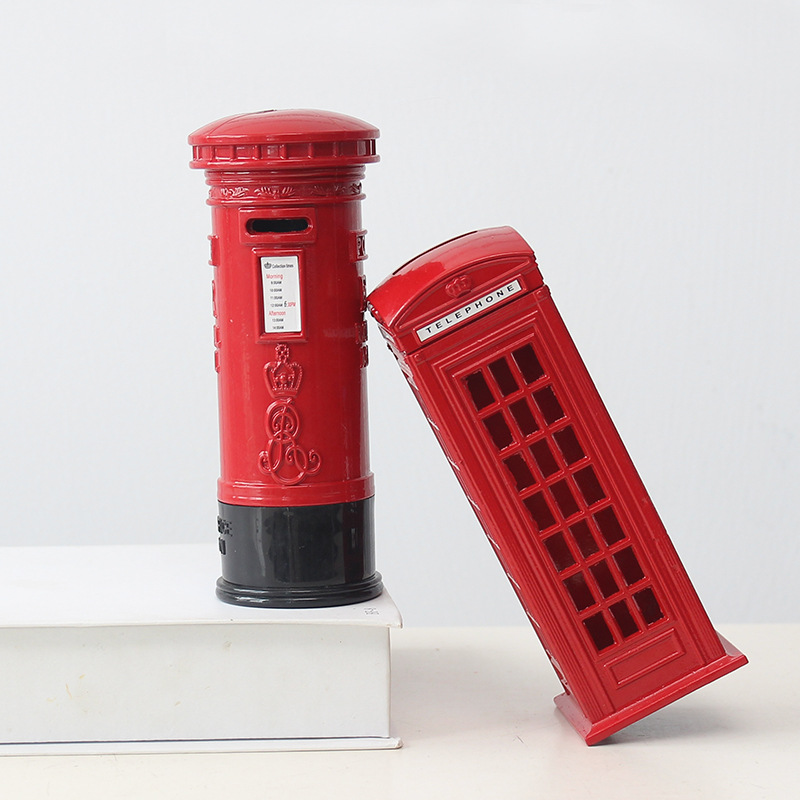 Spot Goods British Retro Zinc Alloy Telephone Booth Post Box Storage Model Piggy Bank Decoration Creative Home Desktop Decoration