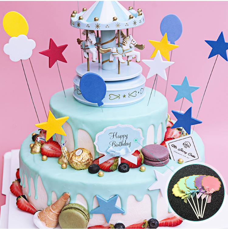Romantic Music Box Cake Decorative Ornaments Carousel Music Box Birthday Gift Children's Toy Trojan Ornaments