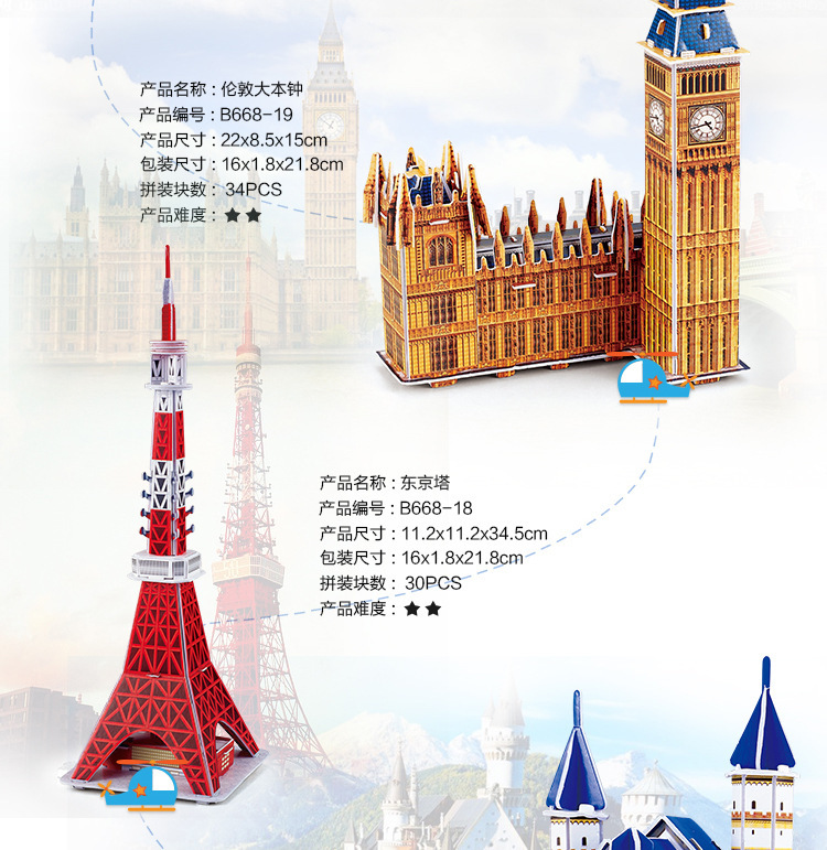 Tourist Souvenir World Attractions Architectual Icon Model Three-Dimensional Early Education 3D Puzzle Children's Toy Paper Cross-Border Tourist Souvenir World Attractions Architectual Icon Model Three-Dimensional Early Education 3D Puzzle Children's Toy Paper Cross-Border