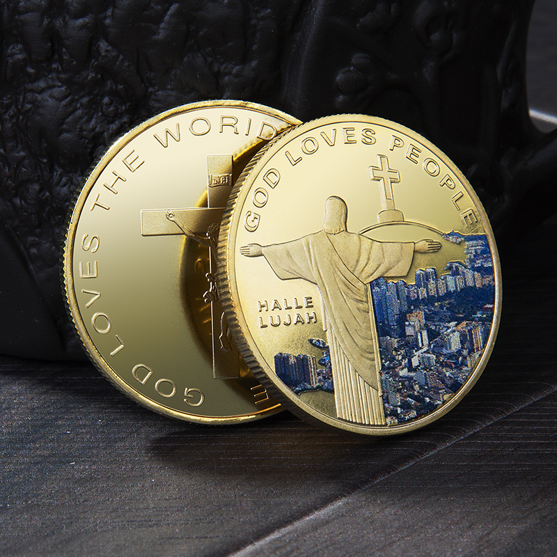 Jesus Christ Metal Souvenir Medal Foreign Trade Gold-Plated Silver Coin Religious Belief Souvenir Coin Collection Spot