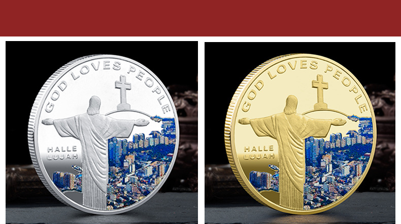 Jesus Christ Metal Souvenir Medal Foreign Trade Gold-Plated Silver Coin Religious Belief Souvenir Coin Collection Spot Jesus Christ Metal Souvenir Medal Foreign Trade Gold-Plated Silver Coin Religious Belief Souvenir Coin Collection Spot