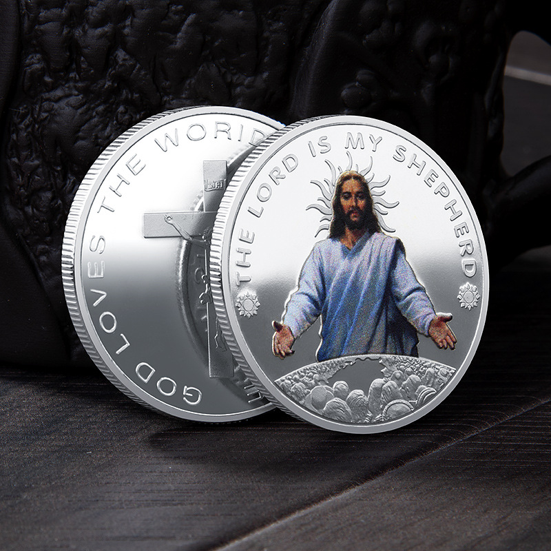 Jesus Christ Metal Souvenir Medal Foreign Trade Gold-Plated Silver Coin Religious Belief Souvenir Coin Collection Spot