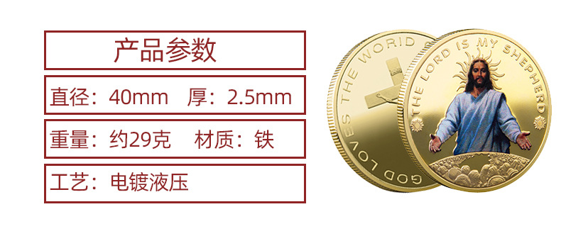 Jesus Christ Metal Souvenir Medal Foreign Trade Gold-Plated Silver Coin Religious Belief Souvenir Coin Collection Spot Jesus Christ Metal Souvenir Medal Foreign Trade Gold-Plated Silver Coin Religious Belief Souvenir Coin Collection Spot