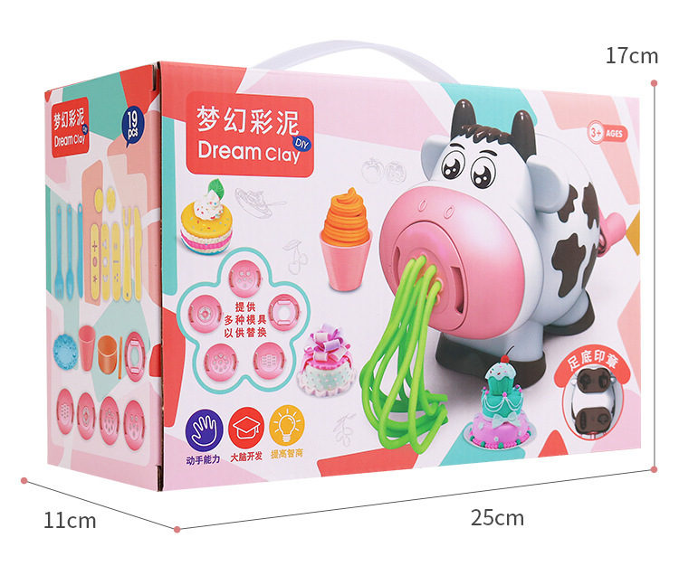 Cartoon Cow Colored Clay Noodle Maker Multifunctional Play House Girl Ice Cream Plasticene DIY Toy Set Cartoon Cow Colored Clay Noodle Maker Multifunctional Play House Girl Ice Cream Plasticene DIY Toy Set