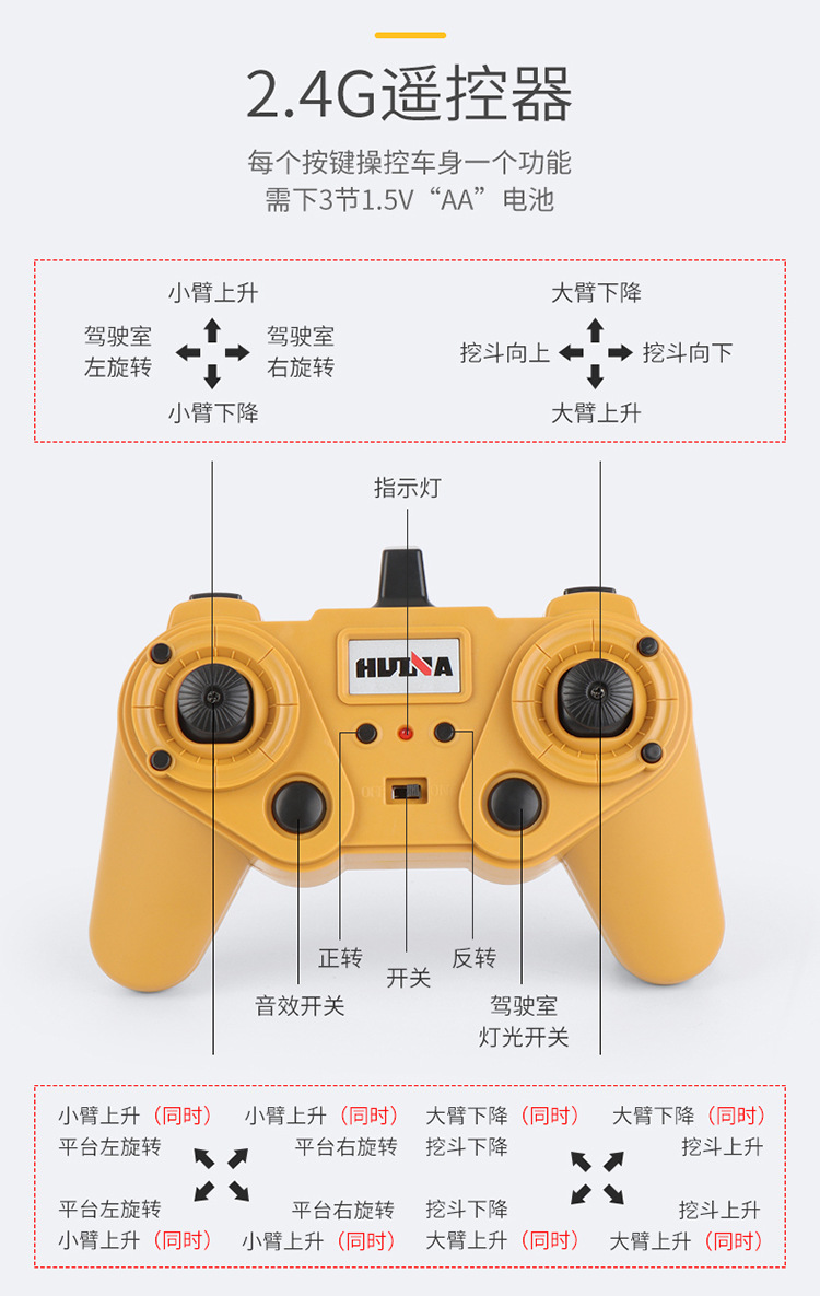Huina Professional 22-Way 592 Remote Control Alloy Excavator 1-14 Engineering Vehicle Model toy