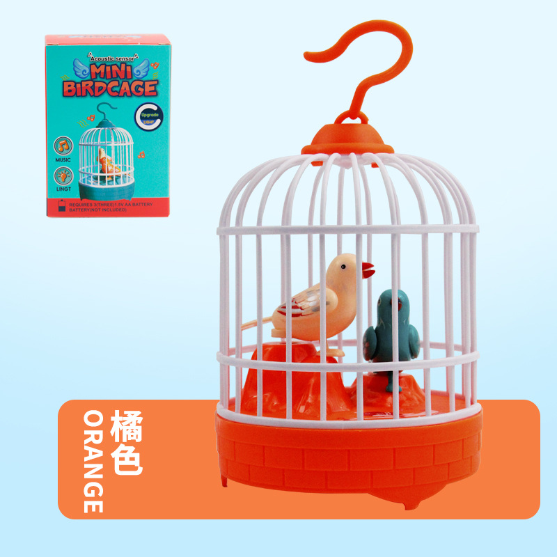 Children&#039;s Electric Bird Simulation Voice-Controlled Bird Cage Stall Supply Colorful Light Induction Toy Gift