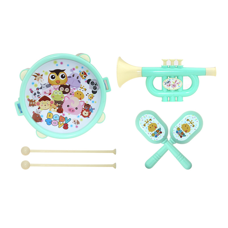 Children&#039;s Happy Musical Instrument Drum Toy Package Combination Drum Sand Hammer Rattle Horn Baby Music Toy Wholesale