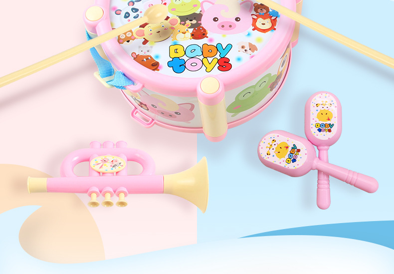 Children's Happy Musical Instrument Drum Toy Package Combination Drum Sand Hammer Rattle Horn Baby Music Toy Wholesale Children's Happy Musical Instrument Drum Toy Package Combination Drum Sand Hammer Rattle Horn Baby Music Toy Wholesale