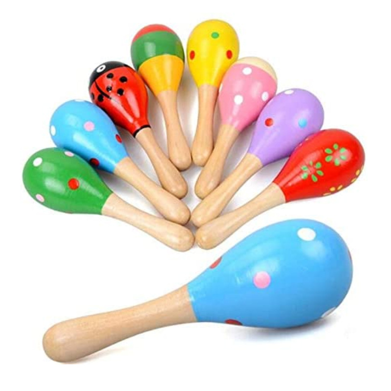 Wooden Small Size Sand Hammer Sand Ball Wooden Cartoon Sand Hammer Infant Beneficial Early Education Toys