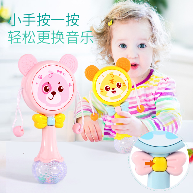 Sand Hammer Luminous Rattle Drum Baby Teether Handbell Biteable 0-1 Year Old Baby Music Sand Hammer Stick