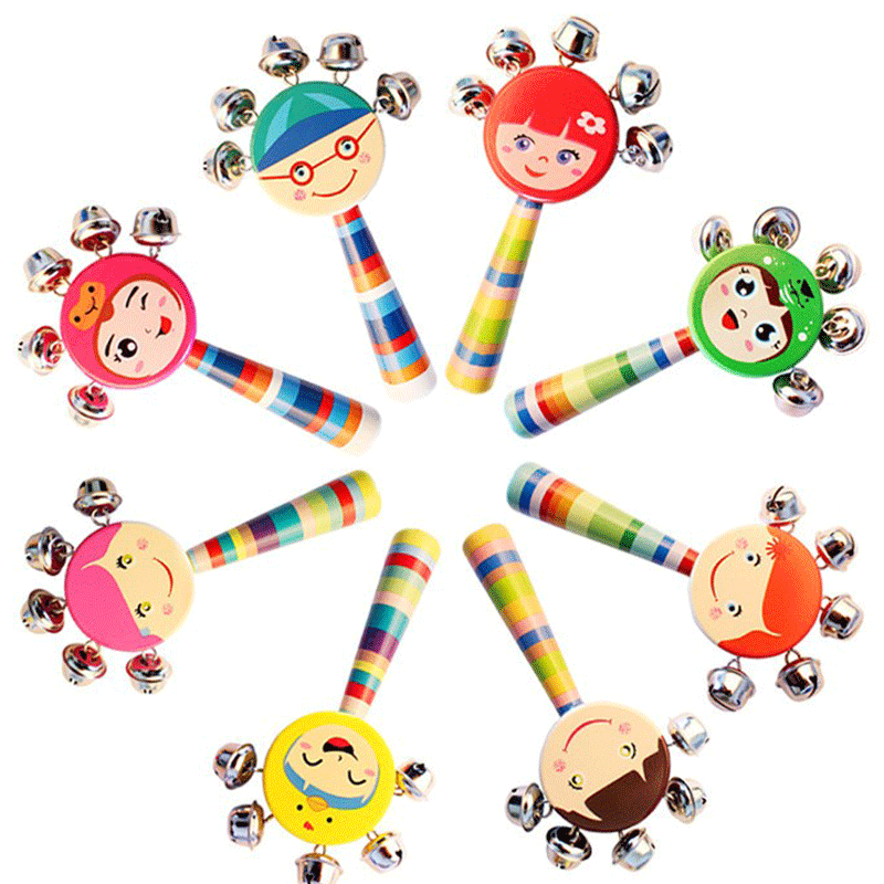 Orff Wooden Cartoon Rattle Wooden Sand Hammer Training Auditory Rattle Baby Exercise Hand Holding Musical Instrument Toy