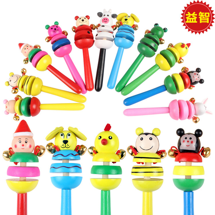 Orff Wooden Cartoon Rattle Wooden Sand Hammer Training Auditory Rattle Baby Exercise Hand Holding Musical Instrument Toy