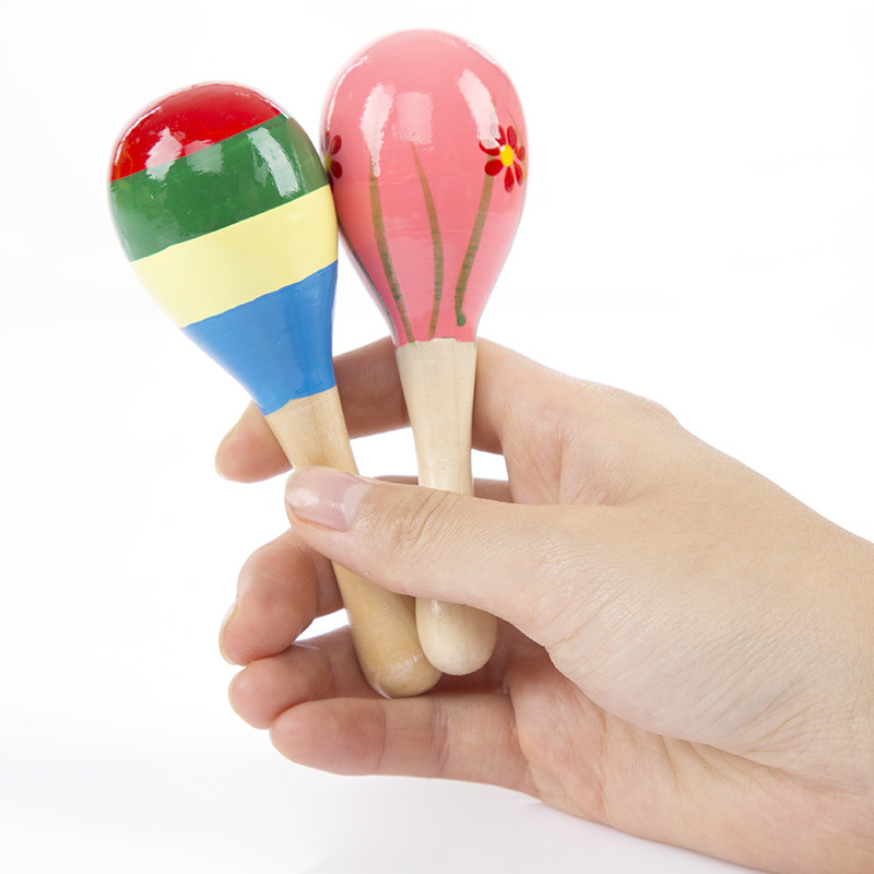 Wooden Cartoon Sand Ball Wooden Sand Hammer Auditory Training Rattle Infant Exercise Hand Holding Musical Instrument Toy Hot Sale