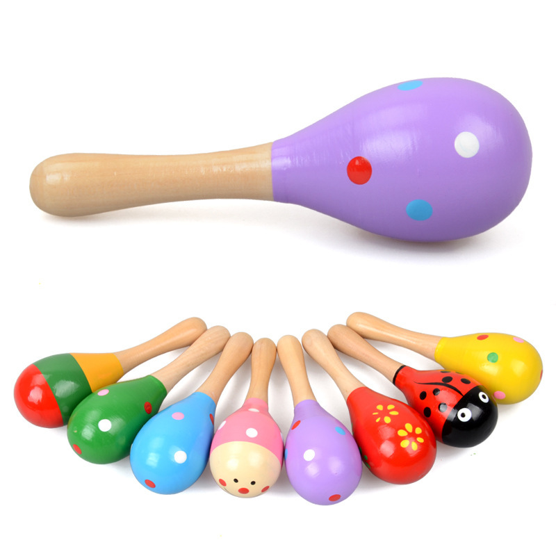 Wooden Cartoon Sand Ball Wooden Sand Hammer Auditory Training Rattle Infant Exercise Hand Holding Musical Instrument Toy Hot Sale