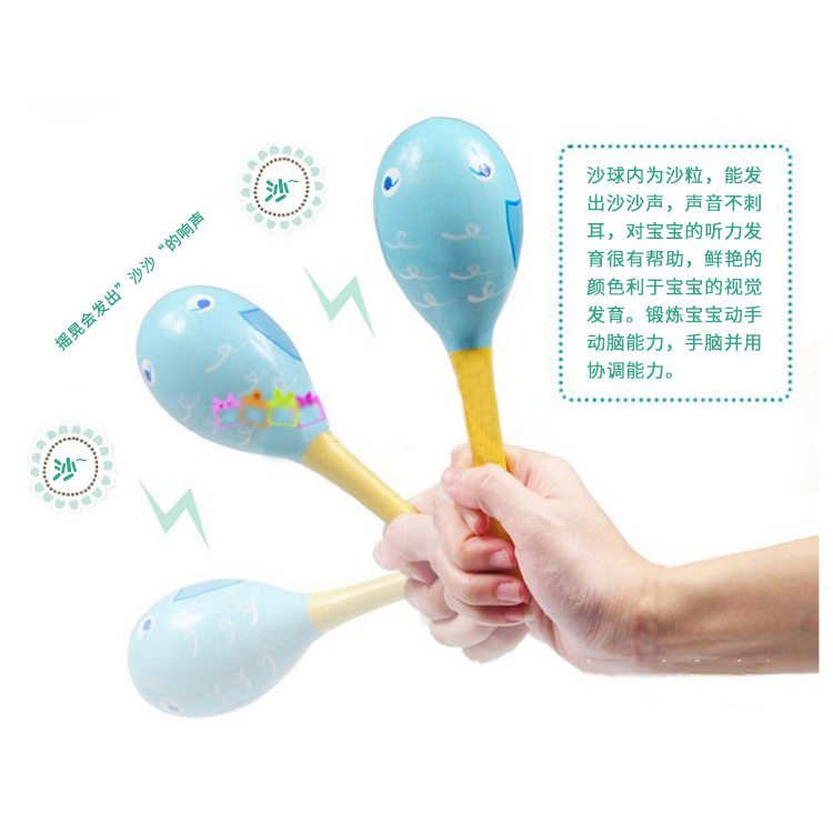 Wooden Cartoon Sand Ball Wooden Sand Hammer Auditory Training Rattle Infant Exercise Hand Holding Musical Instrument Toy Hot Sale