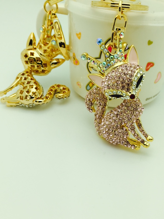Crown cute fox diamond key buckle alloy drill pendant car diamond gift bag ornaments