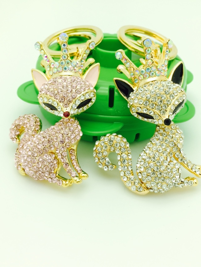 Crown cute fox diamond key buckle alloy drill pendant car diamond gift bag ornaments