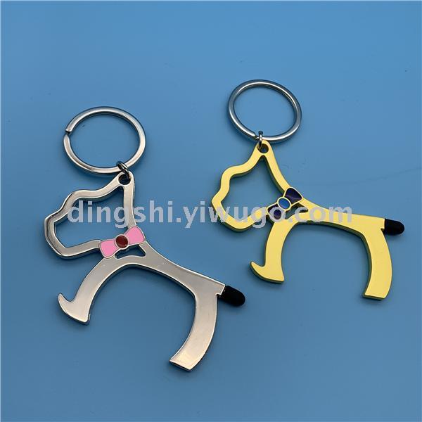 Guangdong Zinc Alloy Key Ring Metal Anti-Contact with Bottle Opener Mobile Phone Sliding Screen Press Elevator Multi-Functional Keychain