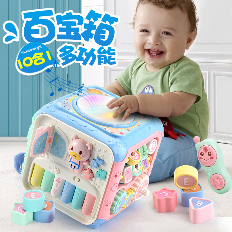 Cross-Border Hot Baby Toys Hexahedron Baby Puzzle 0-1 Year Old Boys and Girls Music Drum Early Education Toys Wholesale