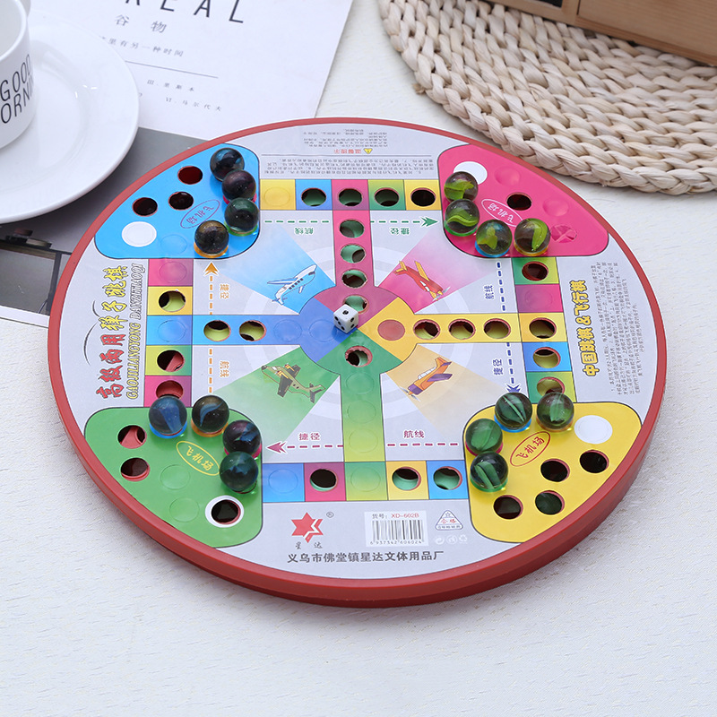 Children&#039;s Casual Glass Marbles Large-Sized Checkers Aeroplane Chess Two-in-One Educational Toys Factory Direct Sales Marbles Jump