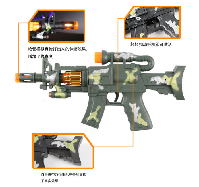 Meizhi authentic children's vibration light emitting sound gun high simulation camouflage toy gun hot sale.