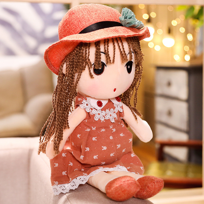 Floral Skirt Straw Hat Plush Toy for Girls Doll Children's Princess Ragdoll Children's Day Gift Wholesale