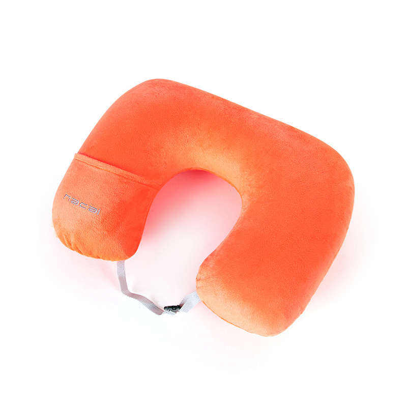 NACAI Candy Color U-Shape Pillow Airplane Portable Inflatable Pillow Velvet Cover Outdoor Travel Business Trip Cervical Pillow