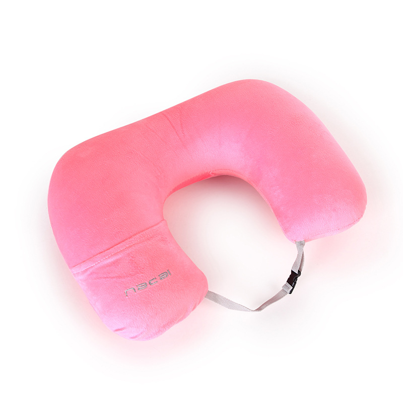 NACAI Candy Color U-Shape Pillow Airplane Portable Inflatable Pillow Velvet Cover Outdoor Travel Business Trip Cervical Pillow