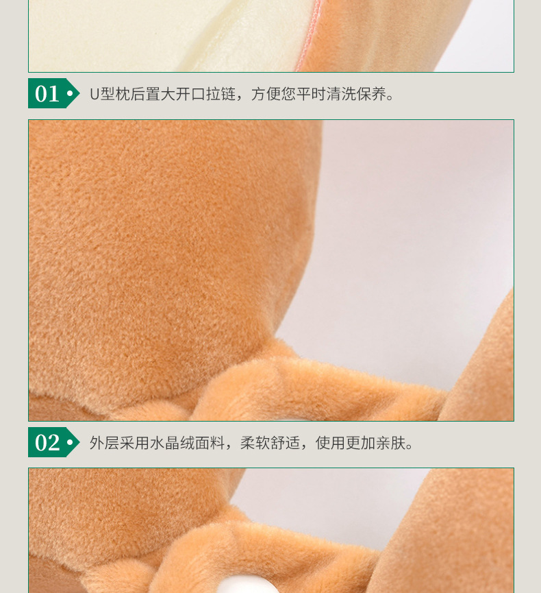 Creative Memory Foam U-Shaped Pillow Cartoon Animal Expression Travel Pillow Crystal Velvet Slow Rebound Buckle Neck Pillow