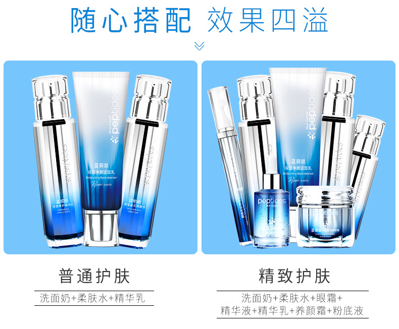 Wholesale Blue Copper Peptide Skin Care Cosmetics Set Autumn and Winter Moisturizing and Nourishing Brightening Skin Color Toner and Lotion Eye Cream Set Wholesale Blue Copper Peptide Skin Care Cosmetics Set Autumn and Winter Moisturizing and Nourishing Brightening Skin Color Toner and Lotion Eye Cream Set