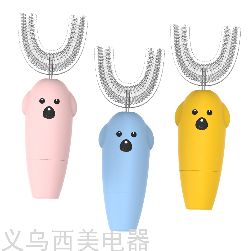 Children&#039;s U-Shaped Toothbrush Ultrasonic in the Mouth Electric Toothbrush Automatic Charging Cartoon Soft Bristles Silicone Tooth Cleaning