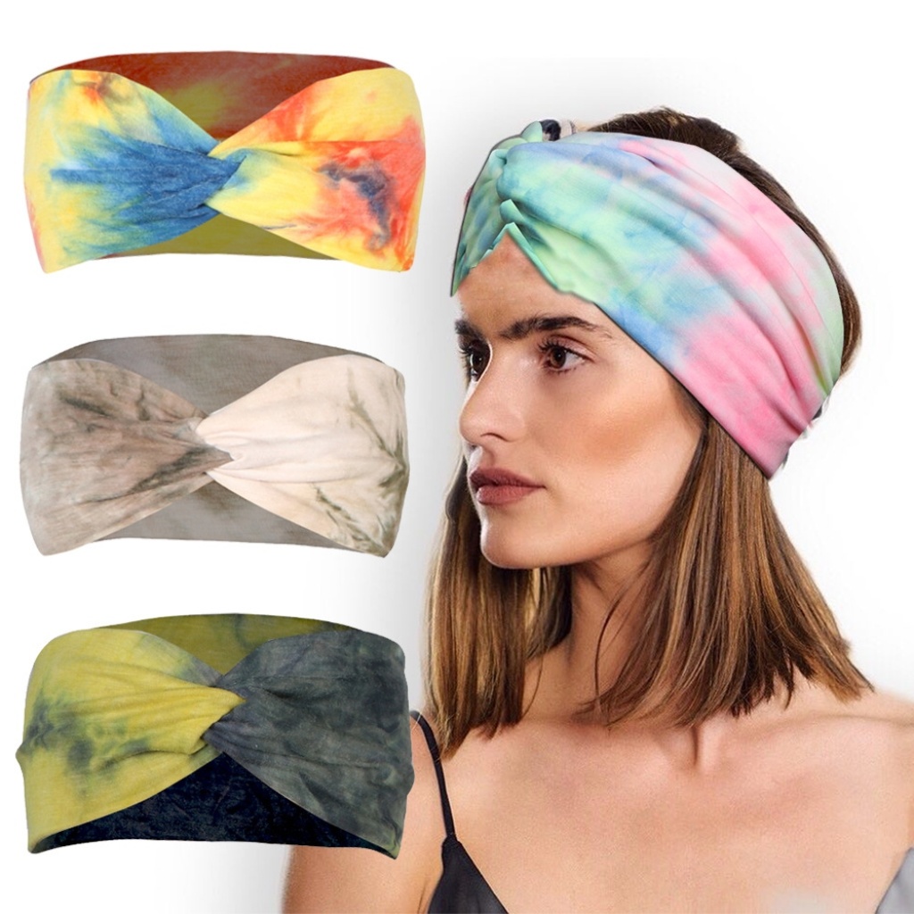 Europe and America Cross Border New Fashion Tie-Dye Fabric Cross Hair Band Hair Accessories Women's Yoga Running Exercise Hair Band Customized