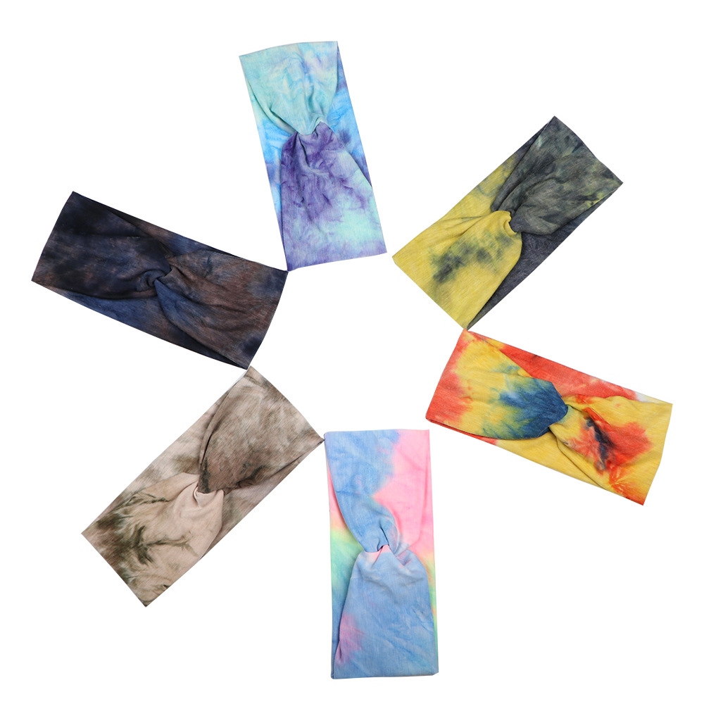 Europe and America Cross Border New Fashion Tie-Dye Fabric Cross Hair Band Hair Accessories Women&#039;s Yoga Running Exercise Hair Band Customized