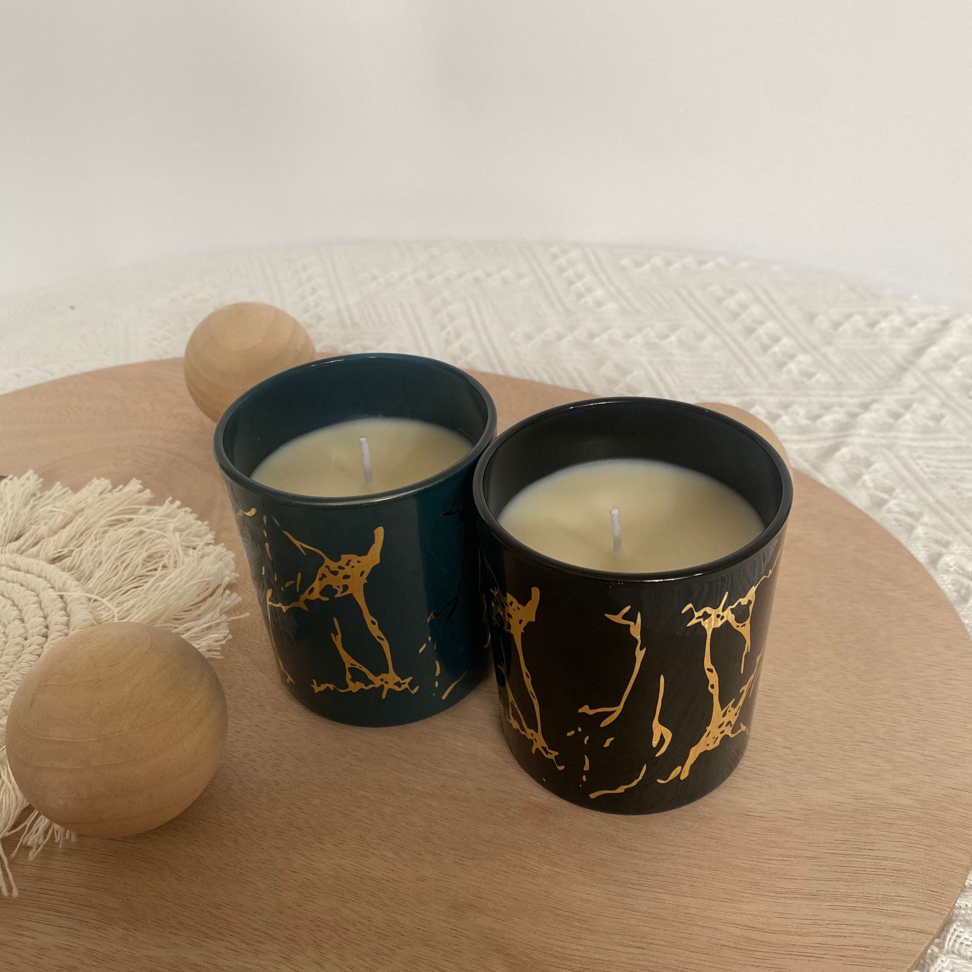 Factory Wholesale Marble Pattern Glass Canned Aromatherapy Candle Natural Fragrance Gift