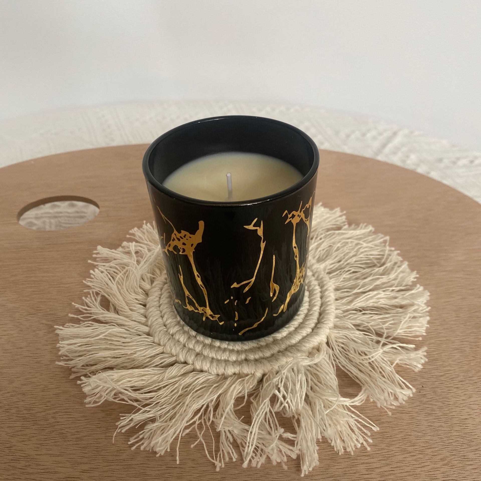 Factory Wholesale Marble Pattern Glass Canned Aromatherapy Candle Natural Fragrance Gift