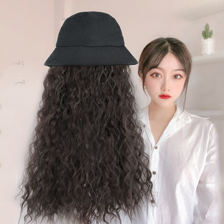 Internet Celebrity Fisherman Hat Wig One Female Fashion Long Curly Hair Big Wave Natural Full-Head Wig Style Internet Celebrity Fisherman Hat Wig One Female Fashion Long Curly Hair Big Wave Natural Full-Head Wig Style