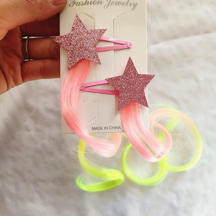 Korean Style Children&#039;s Dyed Gradient Color Wig Hair Accessories XINGX Butterfly Love Pink and Yellow Curly Hair a Pair of Hairclips Baby Headdress