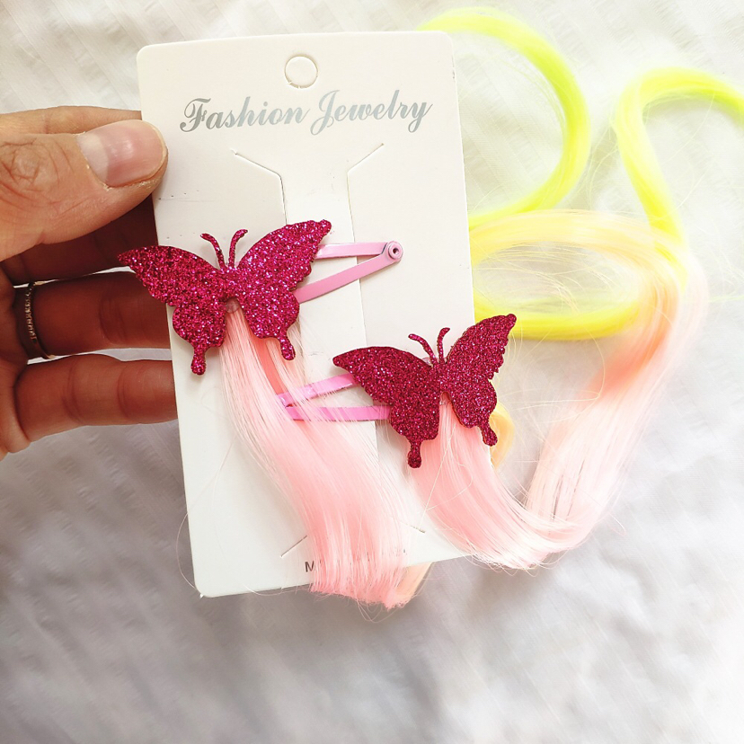 Korean Style Children's Dyed Gradient Color Wig Hair Accessories XINGX Butterfly Love Pink and Yellow Curly Hair a Pair of Hairclips Baby Headdress Korean Style Children's Dyed Gradient Color Wig Hair Accessories XINGX Butterfly Love Pink and Yellow Curly Hair a Pair of Hairclips Baby Headdress