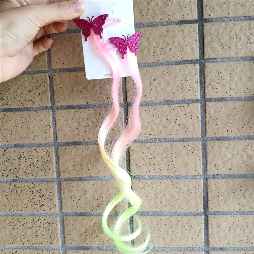 Korean Style Children's Dyed Gradient Color Wig Hair Accessories XINGX Butterfly Love Pink and Yellow Curly Hair a Pair of Hairclips Baby Headdress Korean Style Children's Dyed Gradient Color Wig Hair Accessories XINGX Butterfly Love Pink and Yellow Curly Hair a Pair of Hairclips Baby Headdress