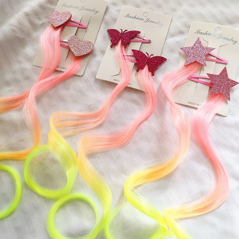 Korean Style Children's Dyed Gradient Color Wig Hair Accessories XINGX Butterfly Love Pink and Yellow Curly Hair a Pair of Hairclips Baby Headdress Korean Style Children's Dyed Gradient Color Wig Hair Accessories XINGX Butterfly Love Pink and Yellow Curly Hair a Pair of Hairclips Baby Headdress